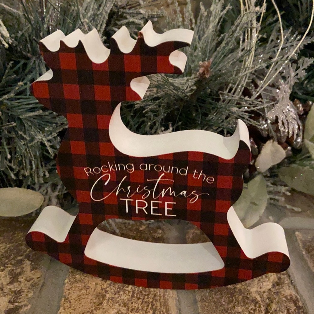 Plaid Reindeer Rocker -Home decor